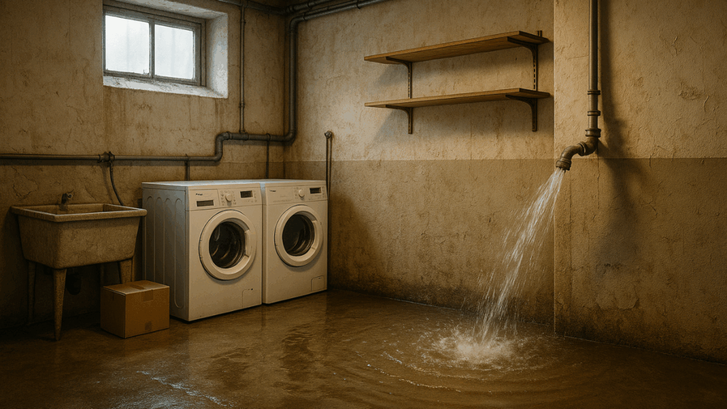 Vaskekjeller på Majorstua som er oversvømt - besdre å ringe rørleggervakt Majorstua med det samme