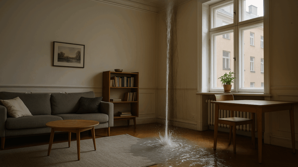 Rørleggervakt St. Hanshaugen – hjelp når vann og rør skaper problemer som vist på bildet hvor det renner vann fra taket