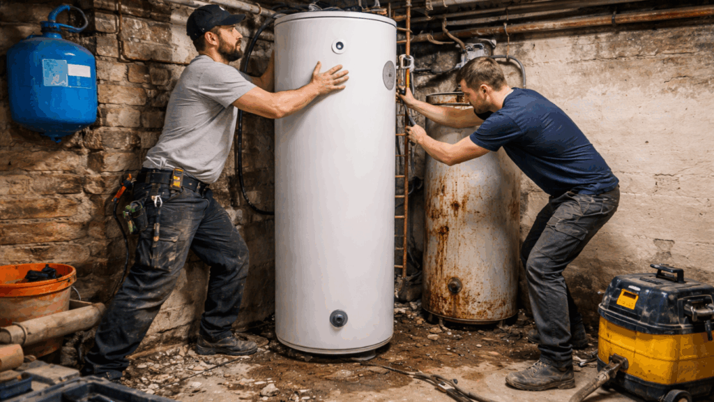 To karer som bytter VVB. Ring rørlegger Frogner så fikser vi det for deg