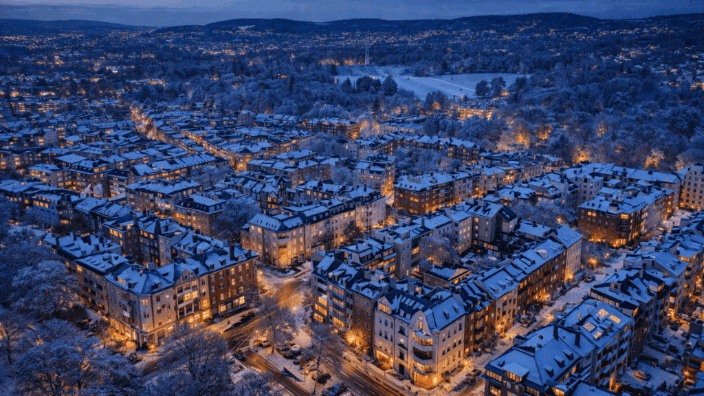 Frogner i vinterlandskap. Ring rørlegger Frogner, og så kommer vi straks