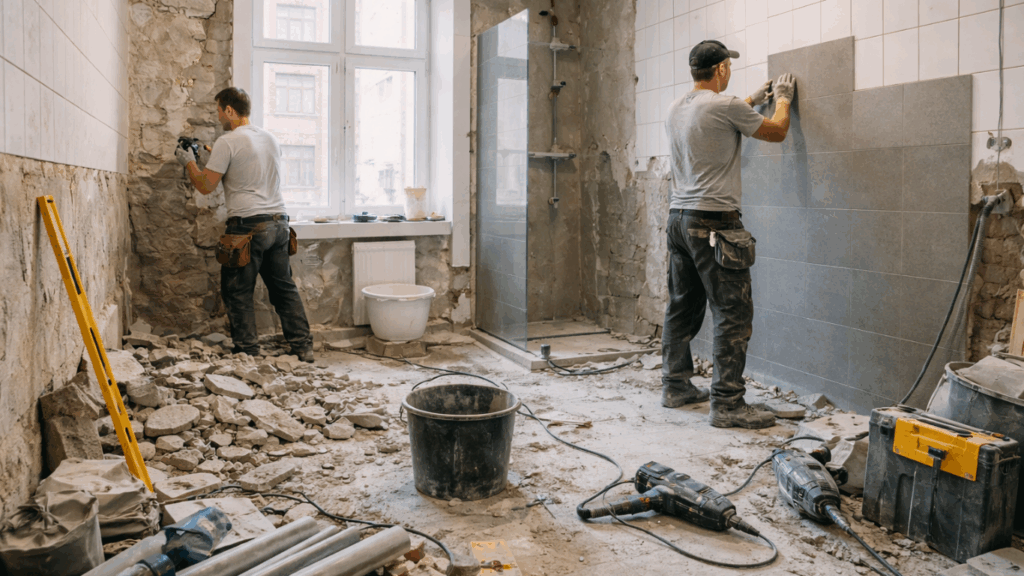 Skal du pusse opp bad slik som disse på bildet blir det fort mye rot. Bedre å ringe rørlegger Majorstua så kommer vi.