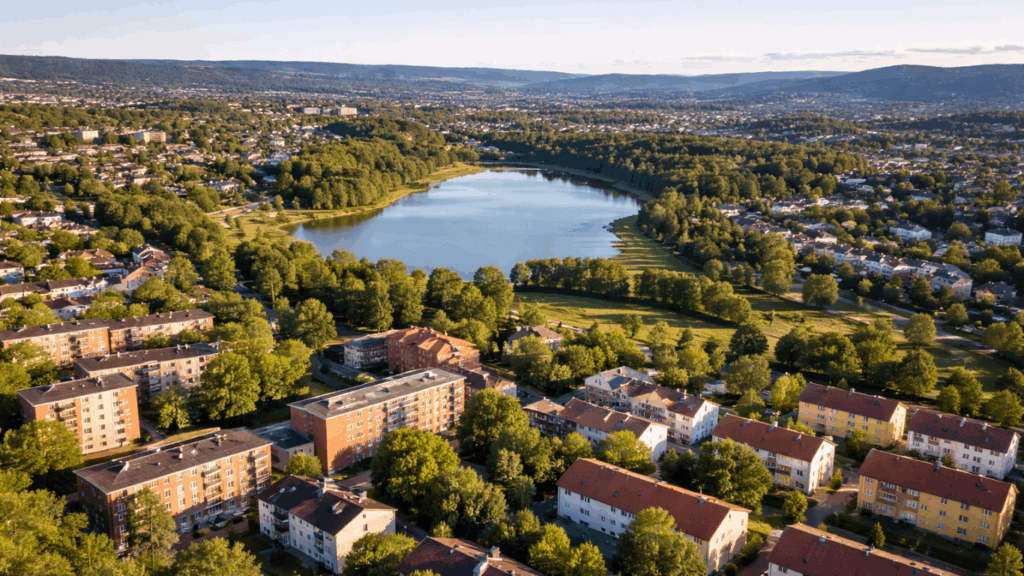 Bilde over Østensjø. Bor du der og trenger rørlegger søker du rørleggervakt Østensjø og kommer til oss.