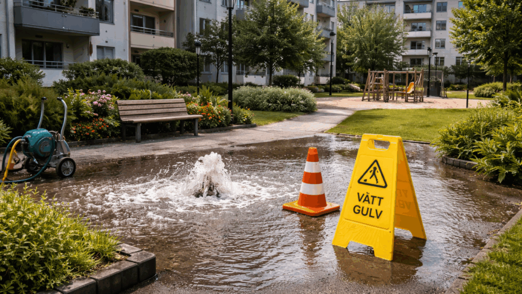 Vannlekkasje på et uteområde. Ring etter rørleggervakt lambertseter så kommer vi.