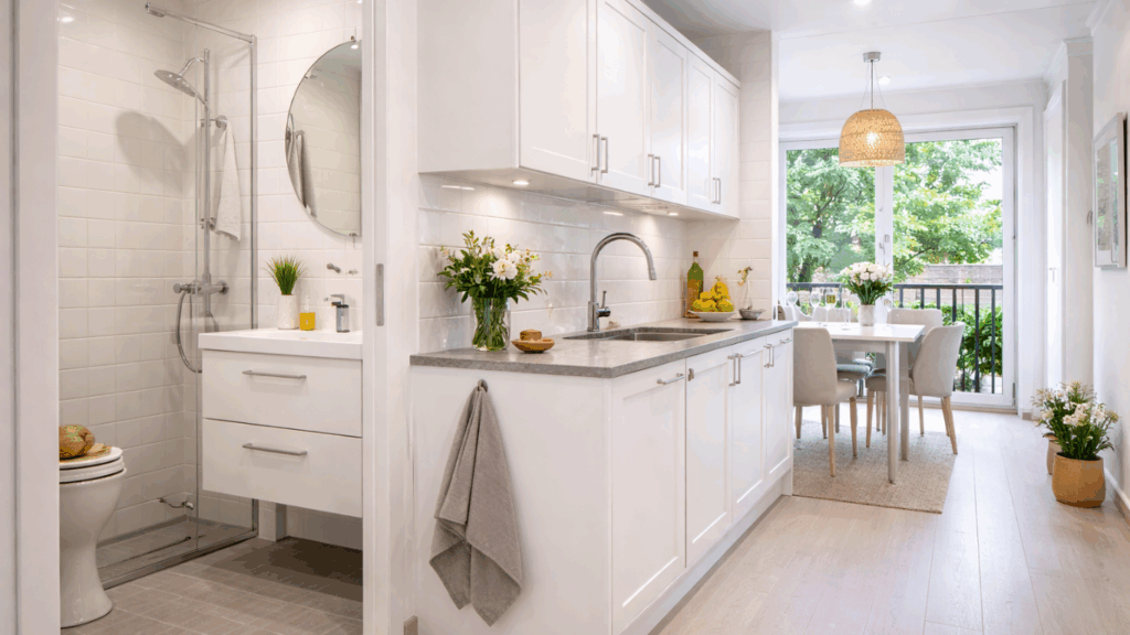 En bolig som er strøken og klargjort for salg, både VVS sjekk og nedvasket.